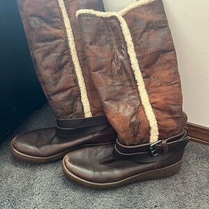 Geox Women's Brown Leather and Suede Boots with Shearling Lining